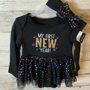 Baby Girl New Years Onesie & Headband Size 24 Months NEW